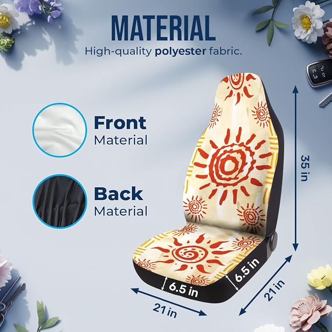 GENANY Celestial Sun Car Seat Covers, 2-Piece Front Seat Set | 2-piece polyester front seat cover set, each 35 x 21 x 21 inches, with adjustable straps and hooks - Image 4