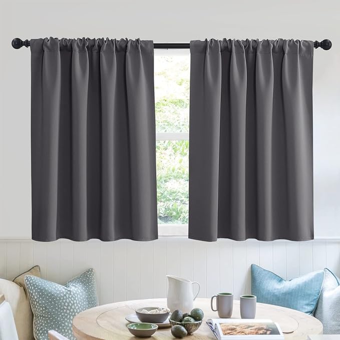 RYB HOME Short Blackout Curtains for Small Window Kitchen Bathroom Cafe RV | Sunmmer Heat Light Blocking, Privacy, Energy Saving, For Sunroom Laundry Room Stair Window, W52 x L36, Grey, 2 Panels by RYBHOME