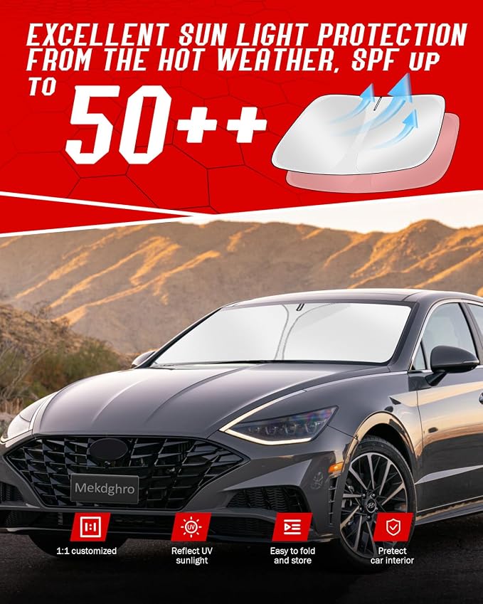 Custom Fit Windshield Sun Shade for H-yun-dai Sonata 2020-2026 | Foldable, Easy to Install & Store, Full Coverage, 210T Reflective Fabric, Blocks 99% of UV Rays - Image 7