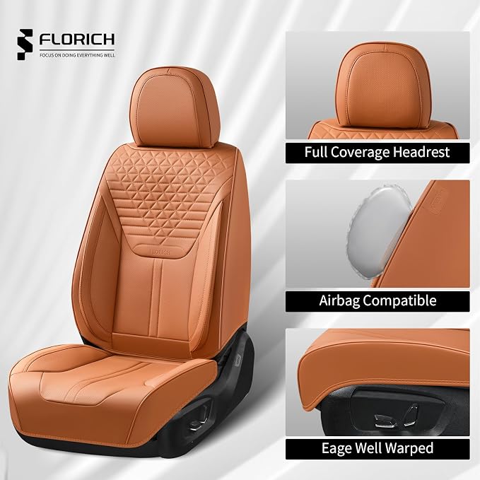 Seat Covers, Car Seat Covers Full Set, Luxury Nappa Leather Seat Covers, Breathable and Waterproof Car Seat Protector 5 Seat, Automotive Seat Covers Universal Fit for Most Cars-Brown - Image 5