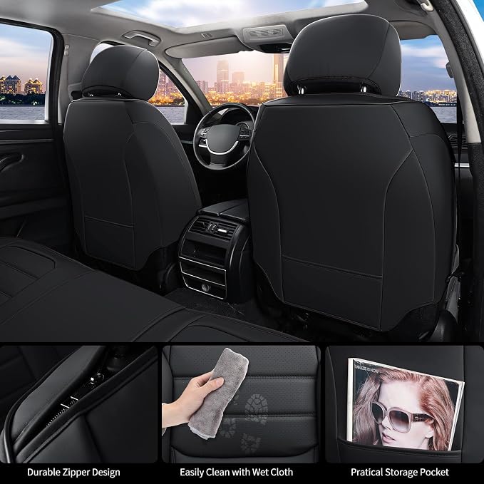 Front Car Seat Covers, 2Pcs Universal Leather Seat Covers for Cars, Full Coverage Waterproof Automotive Seat Covers, Breathable Front Seat Covers for Most Trucks, SUVs, Sedans, Black - Image 2
