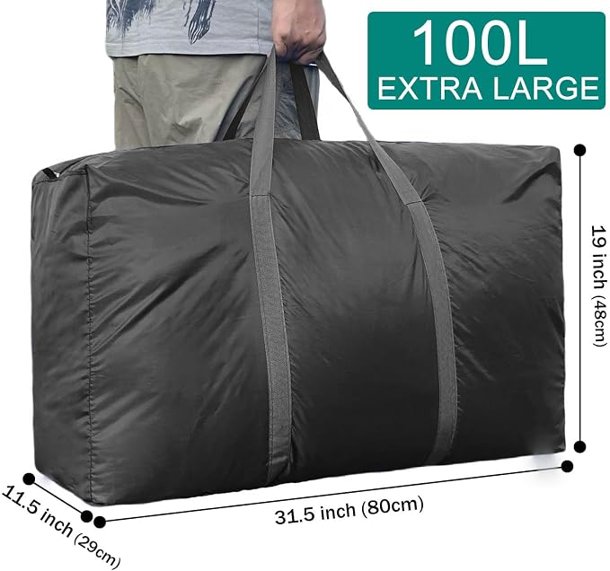 100L Extra Large Storage Bags, Big Moving Bags with Strong Zippers & Carrying Handles, Packing Bags for Moving, Storage, Travel and Camping, Storage Totes For Space Saving (Black, 2 Pack) - Image 2