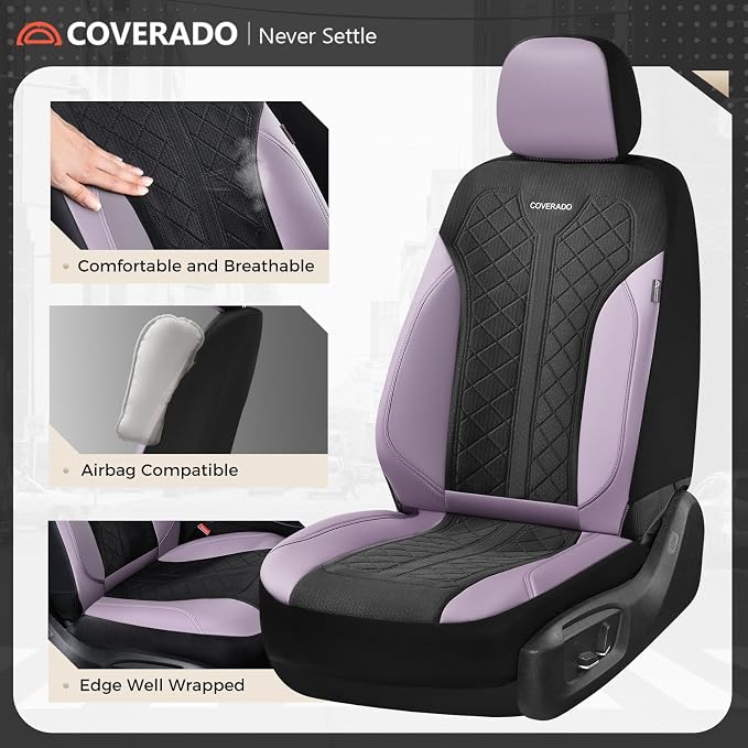 Coverado Front Seat Covers, Automotive Seat Covers 2 Seats, Leather Car Protectors 2-Pack, Auto Seat Covers Universal Fit for SUV, Vans, Sedan, Truck - Image 2