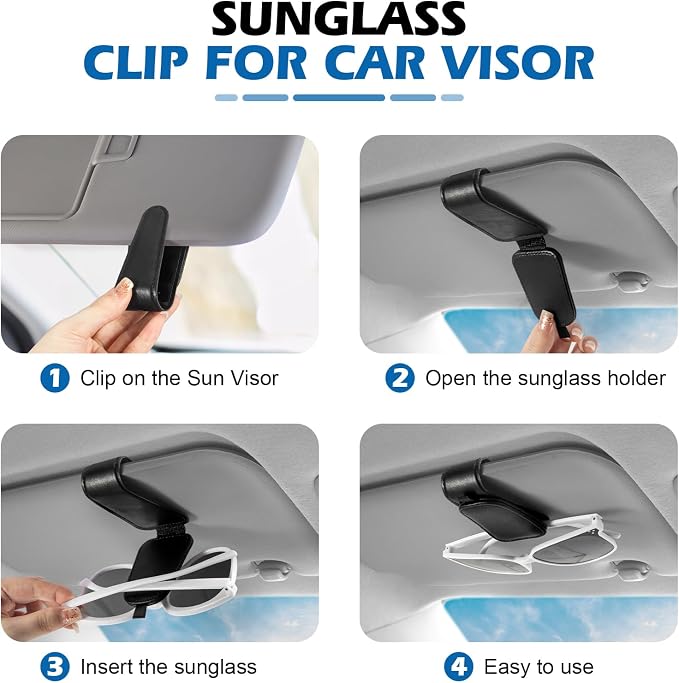 Sunglass Holder for Car Visor, Glass Magnetic Leather Clip, 2 Pack Gray - Image 5