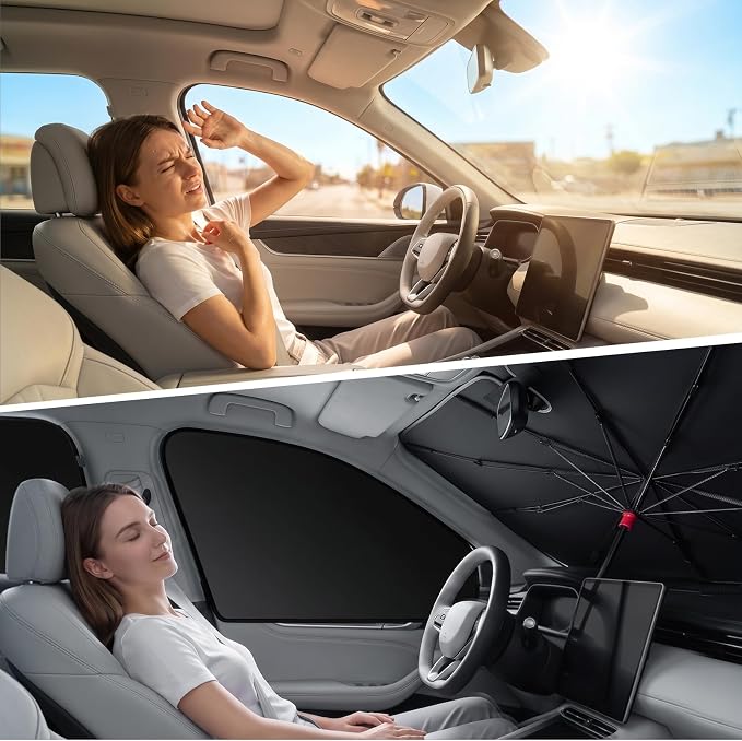 Car Window Shades & Windshield Sun Shade, Magnetic Car Sun Shade Set | 4 Side Window Shades + Windshield Umbrella with Bendable Handle, UV Blocking, Heat Insulation, for Car Camping SUV Truck Van - Image 2