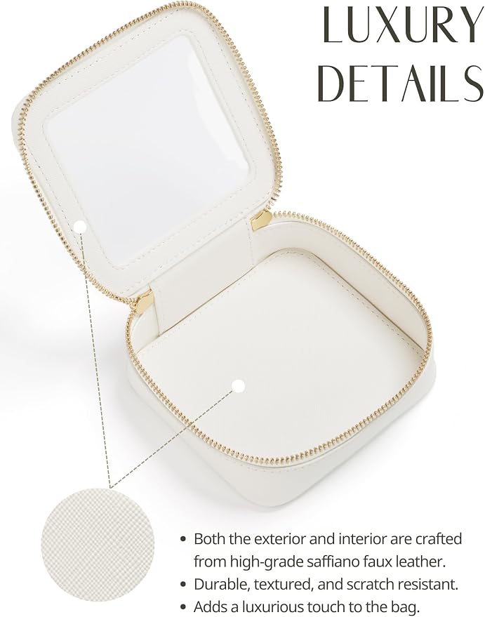 Small Clear Makeup Bag for Purse, Travel Cosmetic Case, White, Mini | Waterproof PU Leather, Transparent Square Make Up Pouch with Zipper, Tiny Toiletry Organizer Bag for Women Car Essentials Bag - Image 8