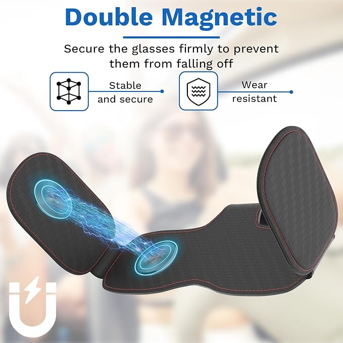 BFXM Sunglass Holder for Car, Double Clip Magnetic Leather | Sunglasses Holder Eyeglass Hanger Clip for Car Visor, Cars Sun Visor Ticket Card Clip - Image 6