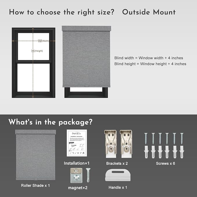 Persilux Blackout Roller Shades for Indoor Window Blinds,Cordless,Linen Fabric,Thermal Insulated Fabric UV Protection Shades for Home,Office,Bedroom,Door,Blackout-Grey,Custom Size - Image 7