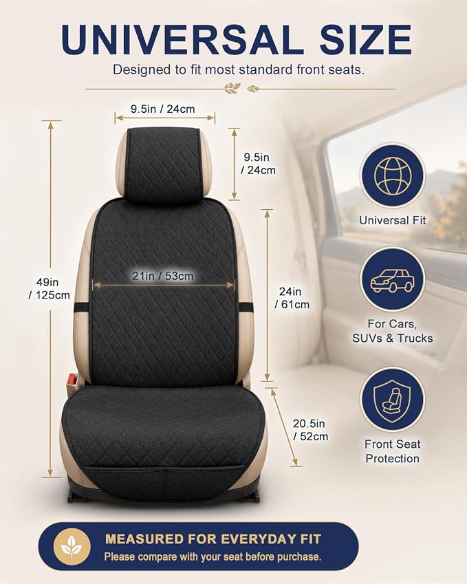Linen Car Front Seat Covers, Breathable Linen Car Seat Protector | With A Carrying Pouch And Non-Slip Nubs On The Back; Universal Fit Cars Vans SUVs Trucks, 2 Units, Black - Image 7