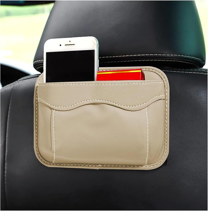 povtii Car Seat Side Pocket Organizer, PU Leather Cell Phone Sunglasses Storage Pocket, Mini Seat Gap Filler Pouch for Auto Seat Door Window Console, Interior Car Accessories (Beige) by povtii