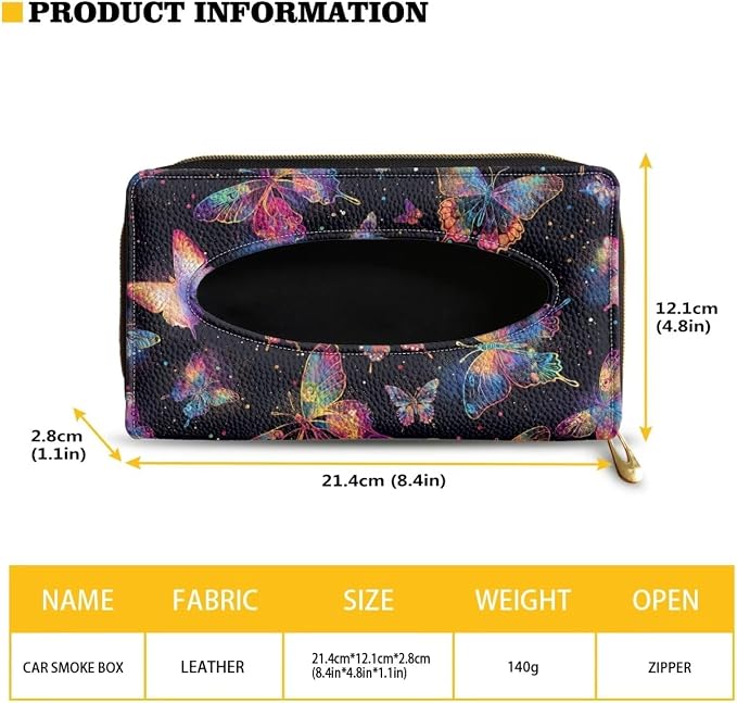Biyejit 2 Pack Car Tissue Holder, Colorful Butterfly PU Leather Sun Visor Napkin Box Holder, Hanging Tissue Mask Holder with Glasses Clip for Car Visor, Auto, Vehicle Accessories - Image 6