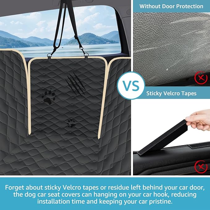 Lassie Dog Car Seat Covers for Back Seat with 2 Seat Belts, Universal Fit | Triple-Layer Waterproof Armor,Premium Visual Mesh Window,Non-Toxic Anti Slide Silicone Base,Rugged Protection,Easy Removal - Image 3