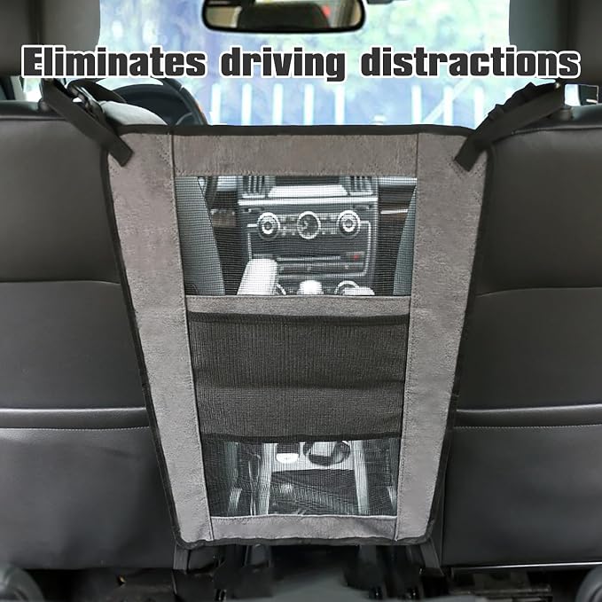 Dog Car Barrier,Backseat Pet Barrier for Cars, SUVs & Trucks, Breathable Mesh Dog Seat Divider with Adjustable Straps and Metal Hooks, Gray - Image 3