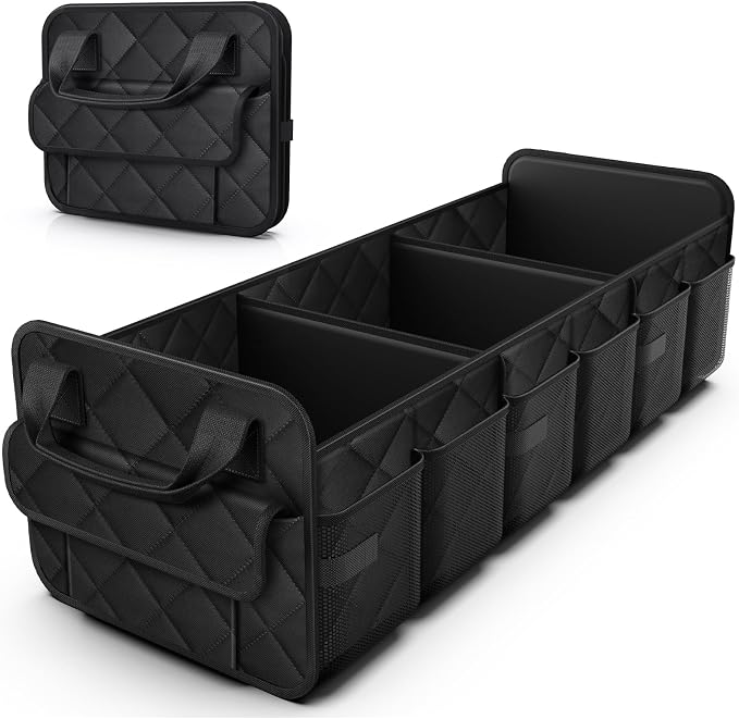 HOTOR Trunk Organizer for SUV – Foldable Car Organizers and Storage | 3 Compartments, Large Capacity Car Trunk Organizer Car Accessories for Truck Sedan, Black, 32.3" x 12.8" x 11.0" by HOTOR