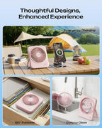 Otlonpe Personal Portable Desk Fan, 4000mAh Small Rechargeable Portable Fan Battery Operated & USB Powered for Travel Sleeping Bedroom Office Home Table, Cordless, Quiet, 4-Speed, 6.5 Inch (Pink) - Image 6