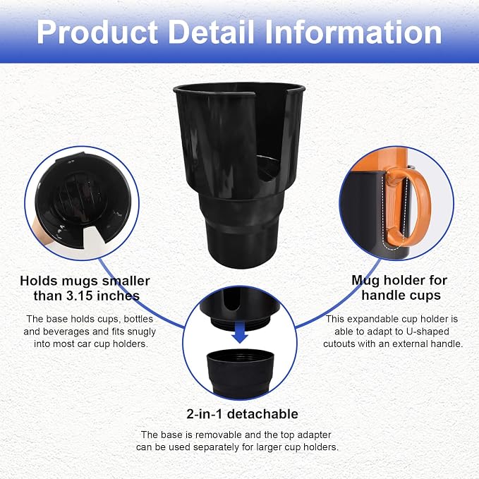 Dickno Cup Holder Expander for Car, 4 Inch Car Cup Holder Expander Adapter, Detachable Expander Car Coffee Mug Adapter Organizer, Car Cup Holder for 32-50 oz Bottles & Cups - Image 3