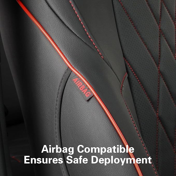 EKR Tacoma Car Seat Covers Custom for Toyota Tacoma (Only for Hybrid) 2024 2025 2026 Double cab TRD Sport,TRD Off-Road,Limited,Trailhunter - Full Set,Leather(Black with Red Trim) - Image 2