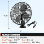 12V Portable Fan RV | Truck Cooling Heavy Duty 9" Metal Clip-On Car Fan Bus | Boat | Forklift | Car | Camper | Lawn | Mower | Tractor 2-Speed High Velocity Black - Image 5