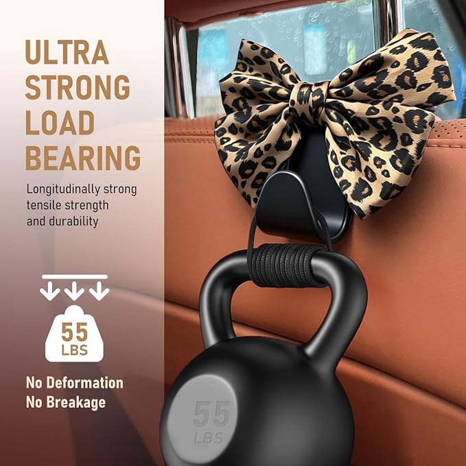Bow Car Hooks for Purses and Bags, 2 Pack Cute Car Purse Hook, Universal Car Seat Headrest Hooks Bag Holder, Bow Car Accessories, Automotive Purse Hook Hanger Interior Decoration Accessories (Leopard) - Image 5