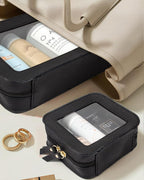 2 Pcs Travel Clear Makeup Bag Set, Clear Black Makeup Organizer with Zipper Leather Travel Bags for Toiletries Small Cosmetic Bags for Women Mini Make up Pouch Toiletry Bags Car Essentials - Image 3