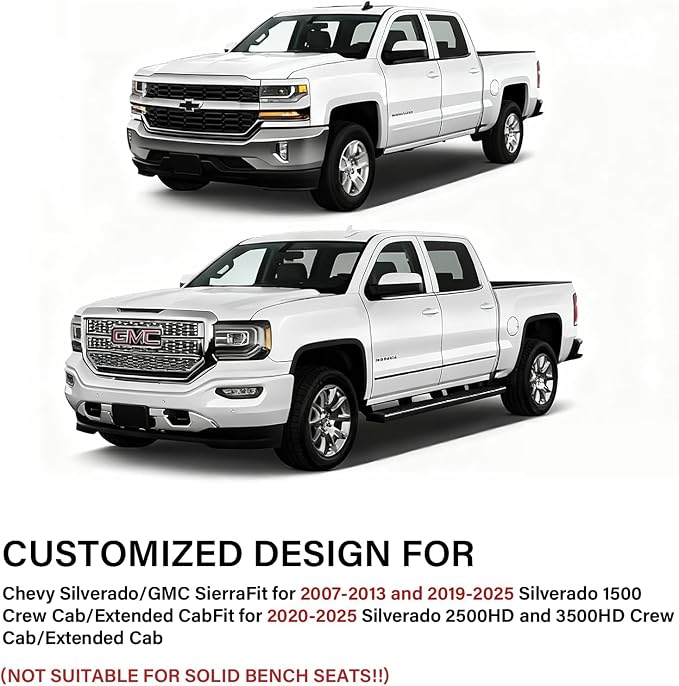 Coverado Full Set Seat Covers Faux Leather(Black) Easy Install,Waterproof, Custom Fit Chevy Silverado/GMC Sierra (2007-2013/2019-2025 1500; 2020-2025 2500HD/3500HD) Crew/Double/Extended Cab - Image 7