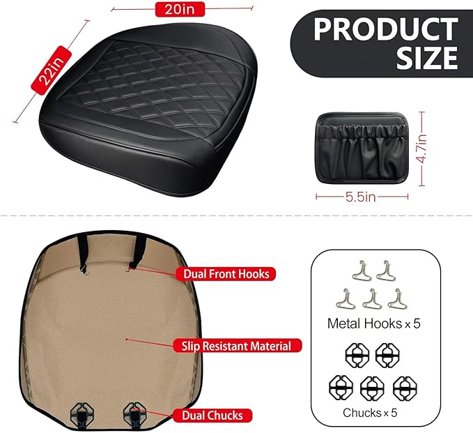 BEITK 2 Pack Leather Front Car Seat Bottom Covers Black | PU leather,Waterproof, Full Wrap, Non-slip, with Storage Pocket, Universal Fit for Sedan Truck SUV, Easy to Install - Image 2