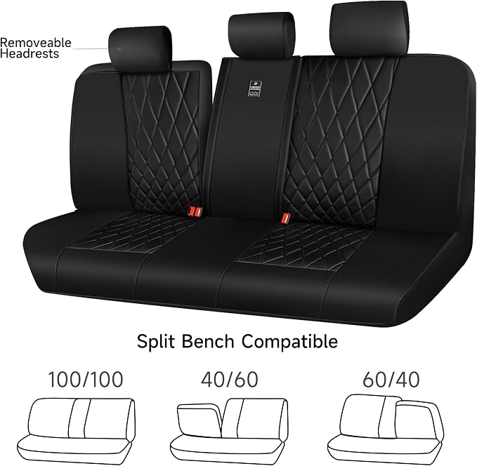 CAR PASS Luxury Faux Leather Rear Bench Car Seat Covers, Waterproof Anti Slip Back Seat Covers, Deluxe Automotive Backseat Cover Universal Fit for Most Cars Sedan SUV Pickup Truck (All Black) - Image 5