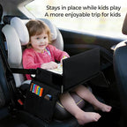 Kids Travel Tray for Car Seat, Carseat Table Tray for Kids Road Trip Activities, Car Trays for Kid Roadtrip Essentials, Toddler Lap Desk Organizer for Airplane - Black - Image 2