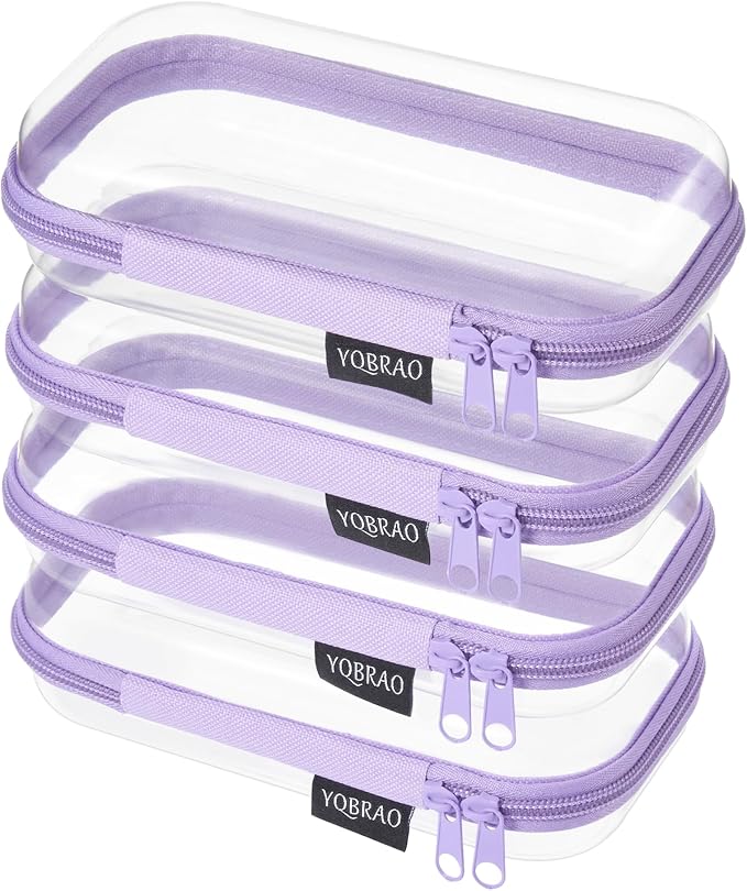 YQBRAO Clear Hard Shell Zipper Cases, 4 Small Cable Organizers, Purple | Rigid 1.2 mm PET and YKK dual zippers for cosmetics, charging cords, pens and travel accessories by Unknown