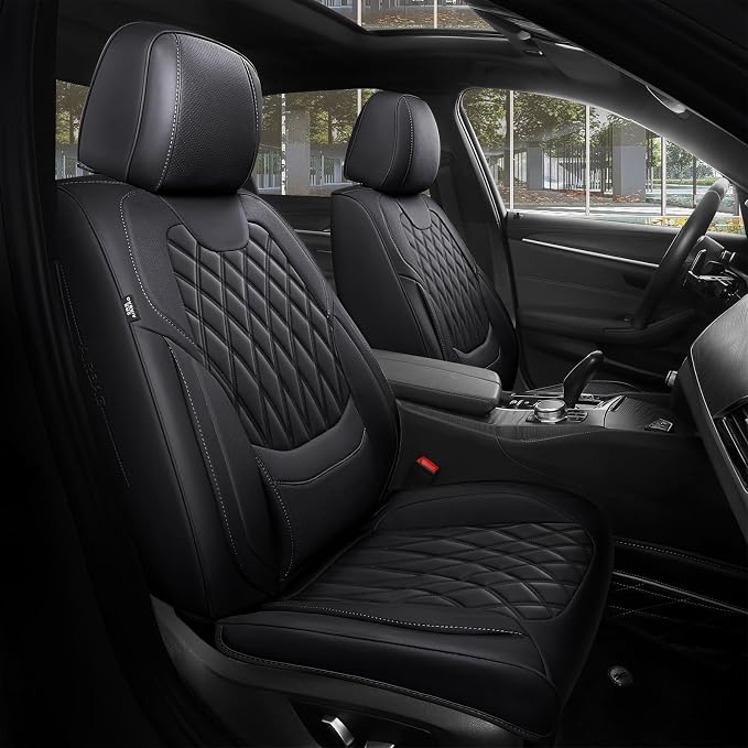 FREESOO Front Seat Covers Faux Leather Waterproof Universal Fit Black | faux leather front seat covers, breathable waterproof, lumbar support, universal fit sedans hatchbacks pickups by FREESOO