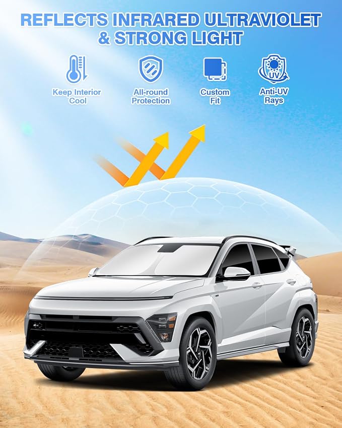 Canvcle Sunshades for Hyundai Kona 2024 2025 2026 Accessories Windshield Sun Shade Side Rear Window Shade Cover Sun Visor Shield Privacy Protection Keep Vehicle Cool Black 8PCS - Image 2