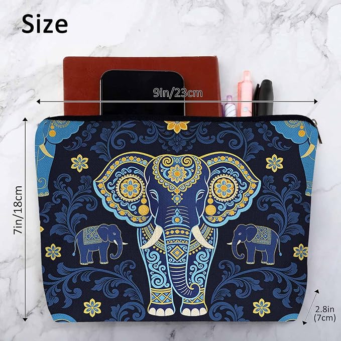 Elephant Makeup Bag - Adorable Cosmetic Bag, Day Of The Dead Sugar Skull Elephant Blue Zipper Bag Travel Toiletry Organizer Pouch For Gym Bathroom - Image 4