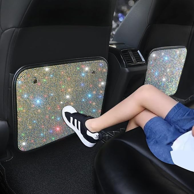 Car Seat Back Protectors with Crystal Rhinestones, Bling Bling Kick Mats Protector，Universal Fit Sparkling Diamond Automotive Interior Protectors for Girls Color 2Pcs by Pirador
