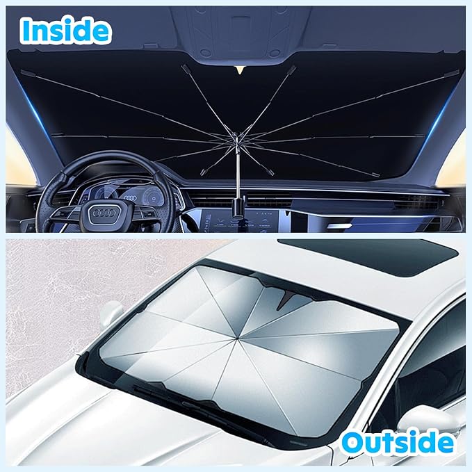 2026 Car Windshield Sun Shade Umbrella, Foldable Car Sunshade with UV Block | Car Front Window Shield, Heat Insulation Protection, 360° Rotation Handle, Storage Bag, Fits SUV Hatchback & MPV (55" x 32”) - Image 8