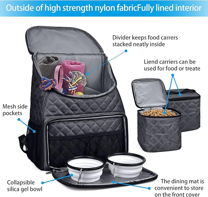 BAGLHER 丨Dog Travel Bag,Airline Approved Pet Supplies Backpack, Dog Travel Backpack with 2 Silicone Collapsible Bowls and 2 Food Baskets. - Image 4