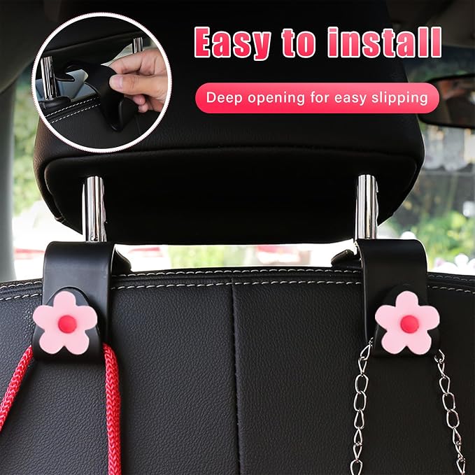 Augeny 8 PCS Car Seat Headrest Hook, Auto Seat Hook Hanger Storage Organizer, Adhesive Hooks for Purse Coat Umbrella Grocery Bag, Universal Interior Accessories for All Vehicles (Pink) - Image 5