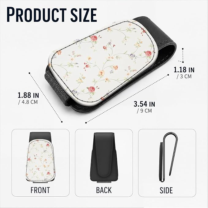 Leather Magnetic Sunglass Holder for Car Sun Visor, Cute Eyeglass Ticket Card Hanger Clip, Universal Auto Interior Accessories for SUV Pickup Truck, Soft Floral - Image 3