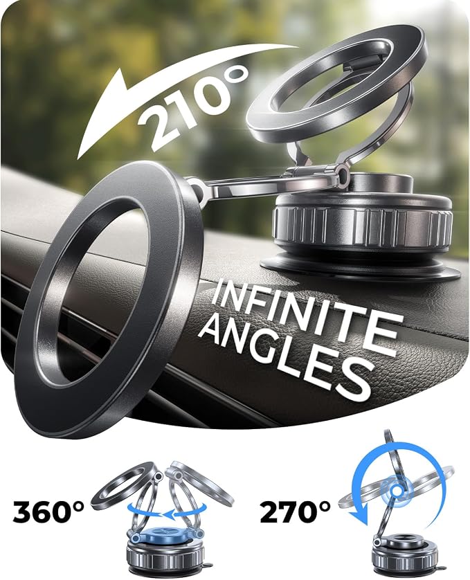 2-Pack Vacuum Magnetic Phone Holder for Car [All-Metal & 119+lbs Suction] | 360 Adjustable Suction Phone Mount for Magsafe Car Holder, [Military-Grade] Car Phone Holder for iPhone 17 Pro Max 16 15 14 - Image 6
