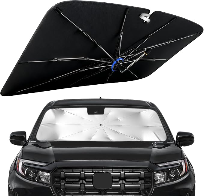 Windshield Sun Shade for Honda Ridgeline 2017-2026 with 360° Rotating Shaft | Custom Fit Umbrella Sunshade for UV Blocking, Interior Heat Protection, Easy Storage, UPF 50+ Cool Windshield Cover by Lonyaqui