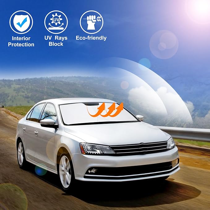 Windshield Sun Shade for 2013-2018 Volkswagen Golf MK7 | Full covered for windshield, Foldable & Durable, Block UV Rays, Reduce Heat, Easy to install, Keep Car Cooler - Image 5