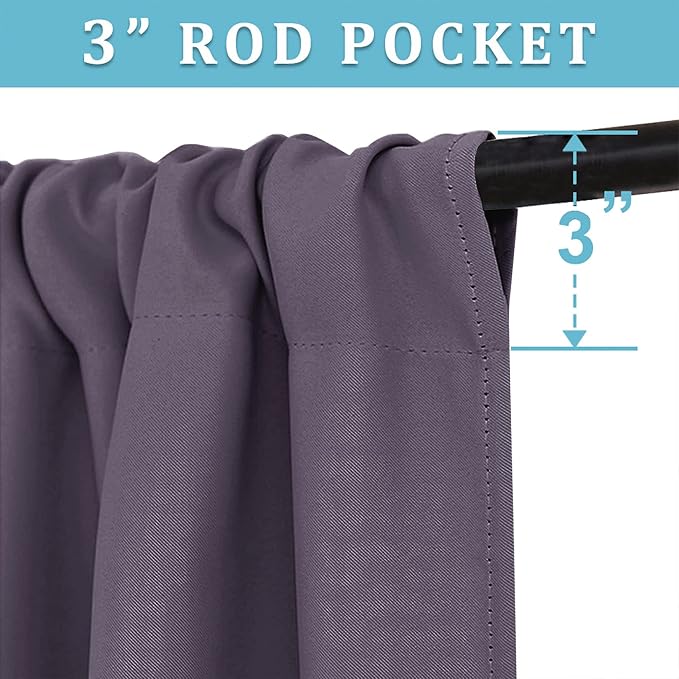 RYB HOME 54 inch Blackout Curtains for Living Room Bedroom, Rod Pocket | Thermal Insulated,Room Darkening,Temperature Balance,Shades for Studio Dorm Rental Room,W42 x L54,Greyish Purple,2 Panels - Image 2