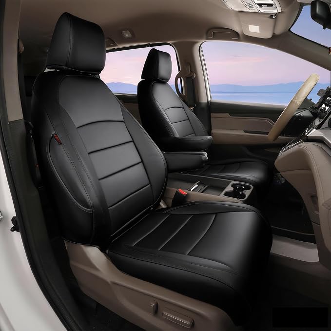 Full Set Car Seat Covers for Honda Odyssey 2018-2026,8-Seater,Faux Leather | for EX,EX-L,Elite,Touring,Sport,2nd Row 40/20/40 Split Seat,Luxury Waterproof Seat Protector,Fit Like A Glove(Black) by Coverdream