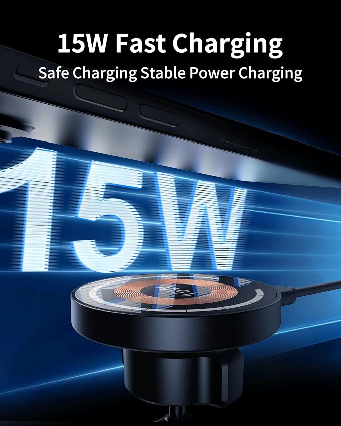 ZBF Magnetic Wireless Car Mount Charger, 15W Fast Charging for MagSafe Car Mount,Magnetic Car Phone Holder Mount, Car Cell Phone Holder Fit iPhone 17 16 15 14 13 12 All Smartphones - Image 3