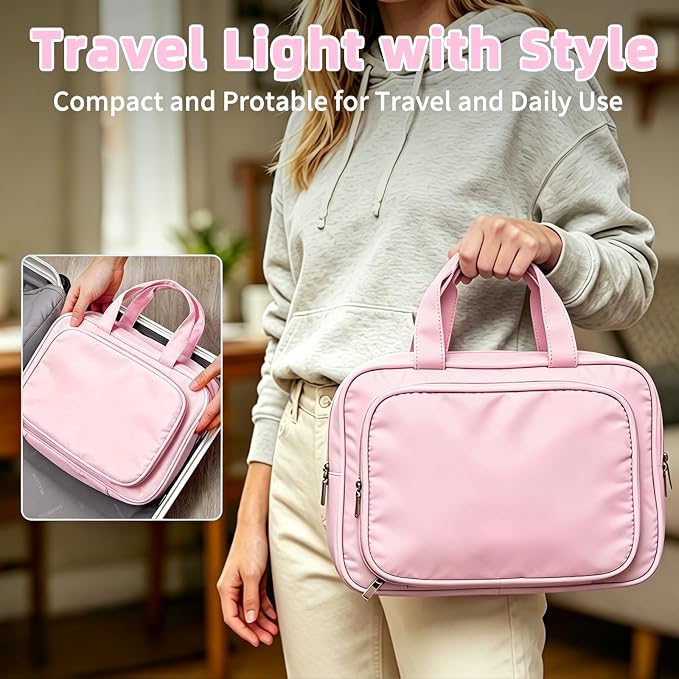 Kids Travel Organizer, Portable Storage Bag for Toys, Snacks, & Activities, Travel Waterproof Organizer Bags with Hook & Carry Handle, Multi-Compartment (Pink) - Image 3