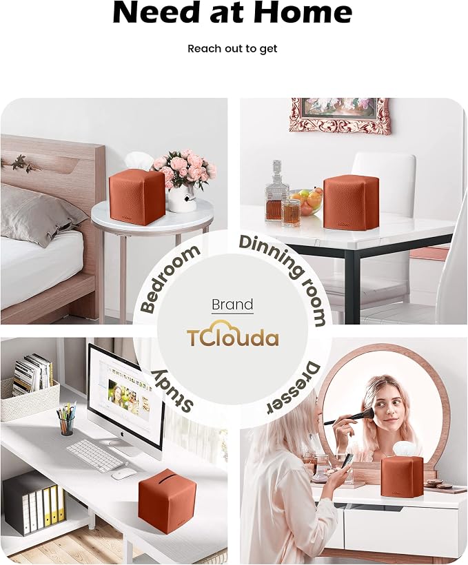 Tissue Box Cover for PU Leather, Modern Simple Solid Color Holder Square Tissue Bag, Ideal for Bathrooms,Office,Car,Outdoor Tent,Dining Table,5"X5"X5", Single Dry Rose - Image 4
