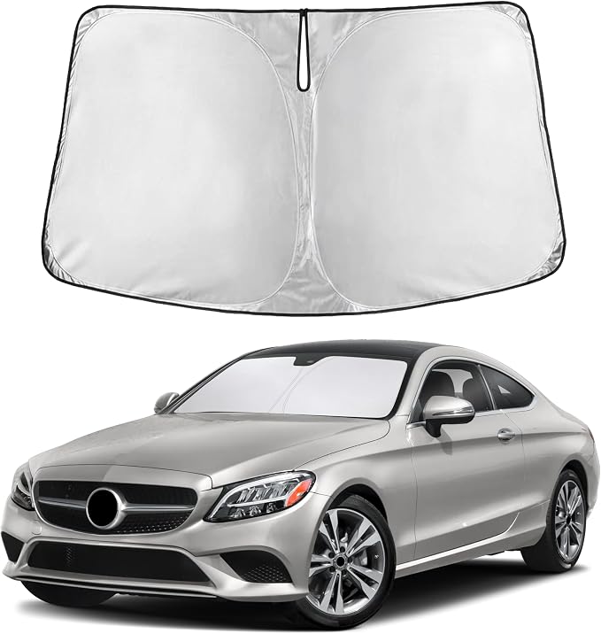 Autovir Windshield Sun Shade Fit for 2008-2020 2021 Mercedes Benz Class C | Sunshade, Front Car Window Shades Sun Visor, Blocks UV Rays & Heat, Car Accessories by Autovir