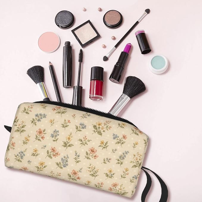 Small Floral Small Makeup Bag for Women, 600D Oxford Travel Pouch | Small Floral Cosmetic Pouch with Double-Sided Print and Foam Padding for Women, Travel, Gym, Weekend Trips and Daily - Image 6