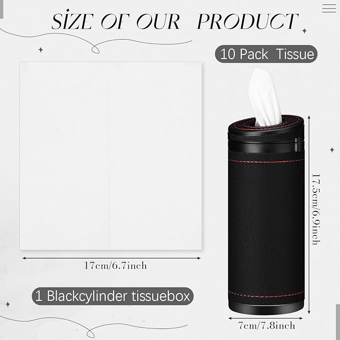 1 Pcs Car Tissues Cylinder Leather Round Container Car Tissues Holder with Tissue Paper with Window Breaker for Vehicle Bathroom Office(Black) - Image 2