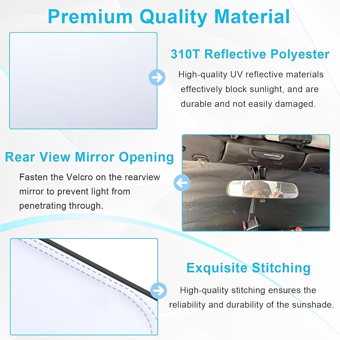 Premium Windshield Sun Shade for 2018-2026 Jeep Wrangler JL JLU & 2020-2026 Jeep Gladiator, Reflective 310T Material Front Window Sun Visor Blocks UV Rays Foldable Sunshade with Storage Pouch - Image 7