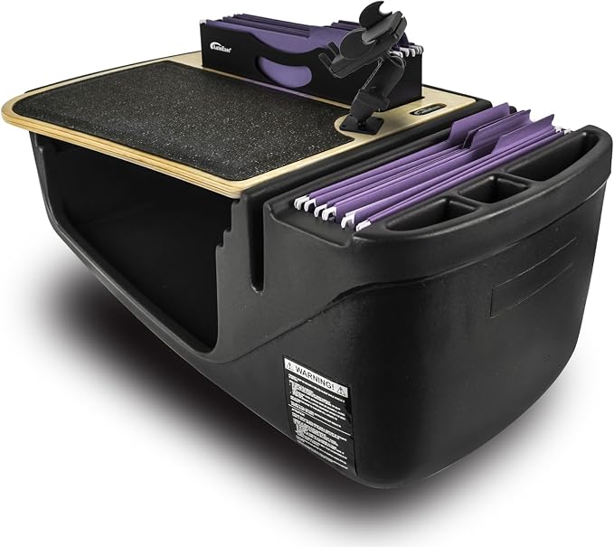 AutoExec AE-FMEF-PM-11M Efficiency FileMaster Car Desk for Your Vehicle Workstation and Mobile Office, Natural with Phone Mount | Vehicle Workstation, Mobile Office, With Phone Mount by AutoExec